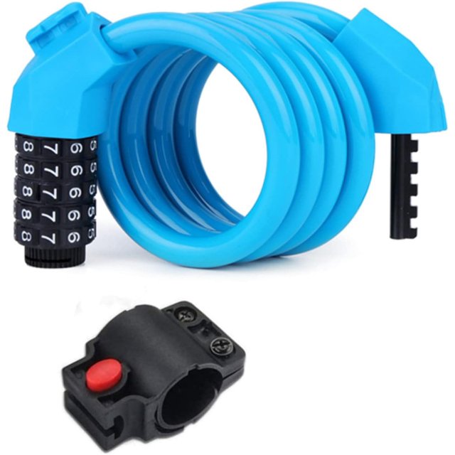 HUGFEGWE szhdxsy Bike Lock Cable,4 Feet High Security 5 Digit Resettable Combination Coiling Bike Cable Lock,Anti Theft Bicycle Cable Locks with Mounting Bracket,1/2 Inch Diameter (Blue) CA919-74082
