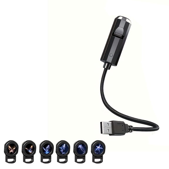 Lilixerw USB Powered Star Projector Night Light,Creative Adjustable Projector Lamp with 360° Rotation & 6 Interchangeable Films,for Bedroom,Travel,11x1 Inch,Multi-Color