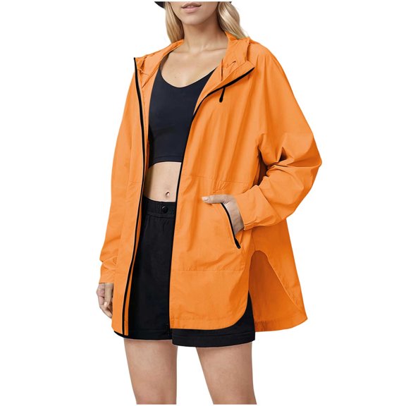 Women's Breathable Rain Jacket Trail Running Thin Waterproof Spring And Summer Jackets Casual Sports Jackets For Hiking Hooded Long-sleeved With Zippers Drawstrings Pockets Outerwea