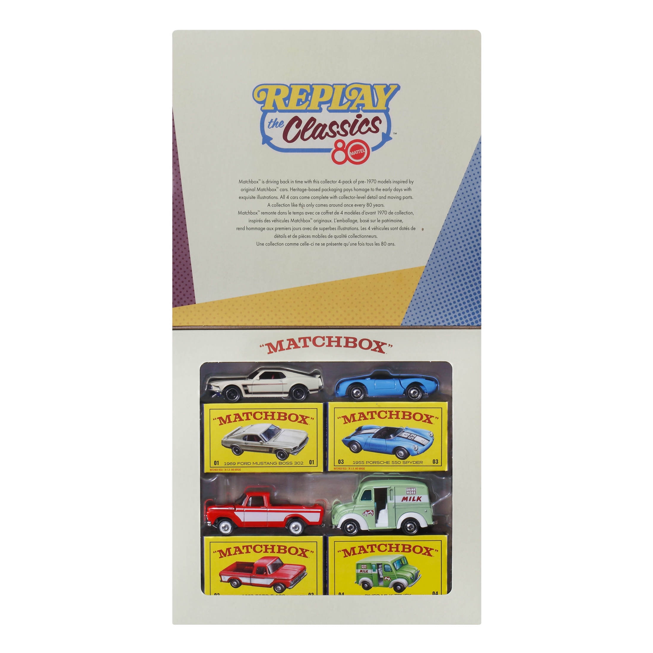 Matchbox Mattel 80th Anniv 4-Pack Die-Cast Toy Cars and Trucks
