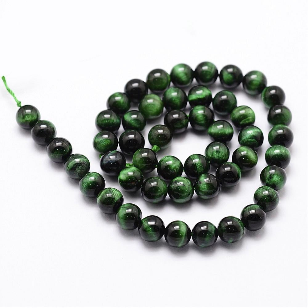 Natural Tiger Eye Bead Strands Dyed & Heated Round Green 8mm Hole: 1mm about 44pcs/strand 14.9 inch~15.1 inch