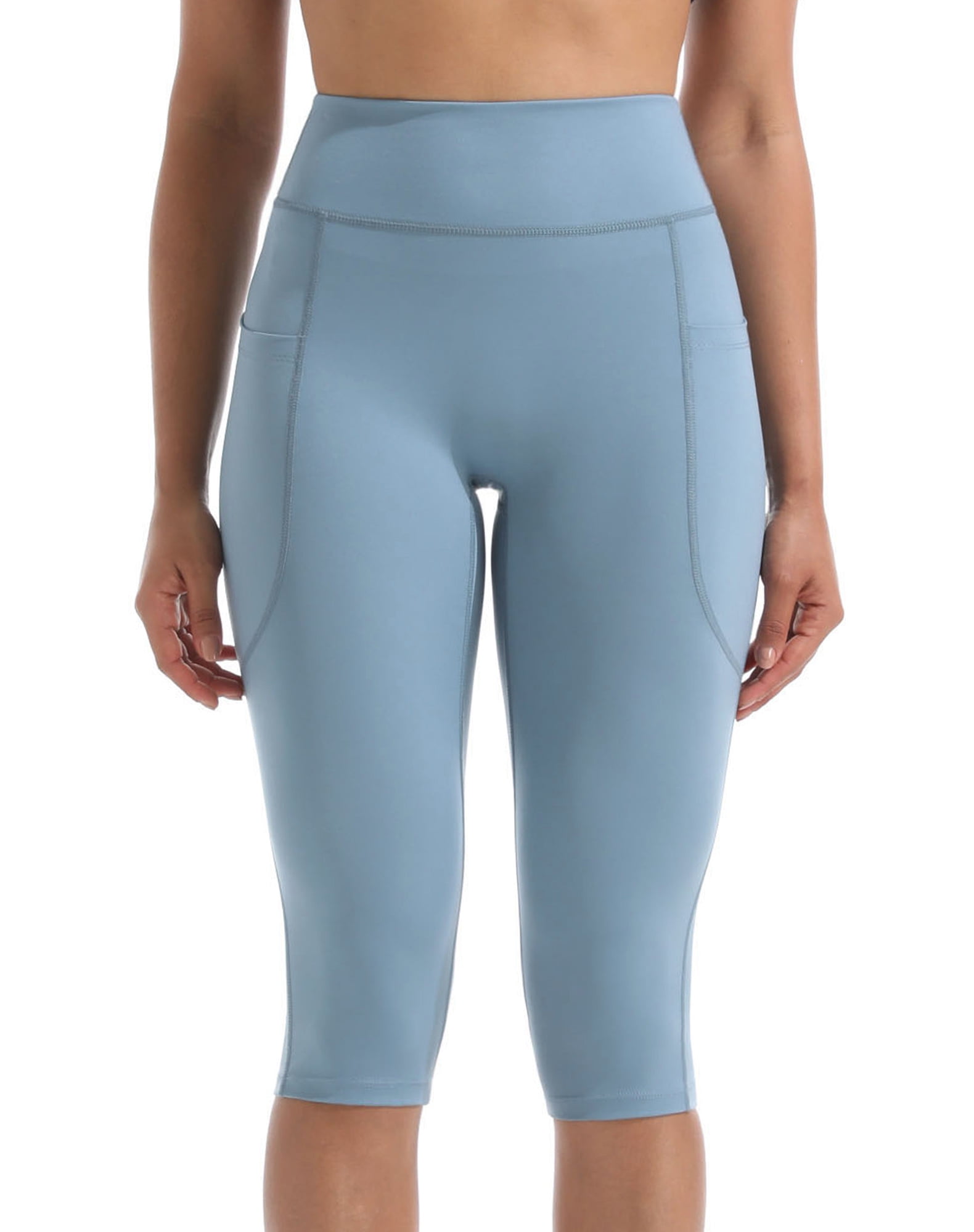NELEUS Womens Plus Size Yoga Capris Leggings For Workout With Pockets Tummy Control High Waist,Black+Gray+Light Blue,US Size 2XL