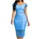 thumbnail image 2 of Puntoco Vestido De Manga Corta Con Cuello En V, Vestido De Mujer De Color Liso Con Un Solo Hombro, Manga Corta, Cuello En V, Encaje, Hueco, Que Cubre La Cadera, Vestido Azul Cielo Xxl, 2 of 6