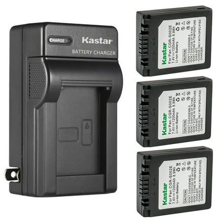 Kastar 3-Pack CGA-S002 Battery and AC Wall Charger Replacement for Panasonic CGR-S002 DMW-BM7 Lumix DMC-FZ20E Lumix DMC-FZ20EG-K Lumix DMC-FZ20EG-S Lumix DMC-FZ20K Camera