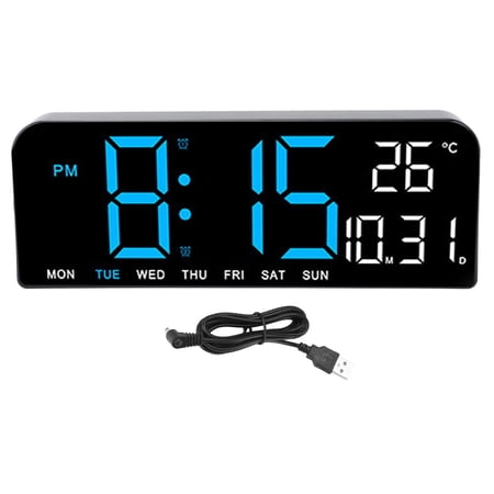 Xirurus Digital Alarm Clock with Temperature, Large Display Dual Alarm Clock for Bedroom, Blue Adjustable Brightness