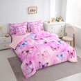 thumbnail image 4 of Manfei Girly Pink Watercolor 7pcs Bedding Comforter Set for Kids, Butterfly Animal Queen Bedding Sets, Chic Artwork Reversible Queen Sheet Sets, Microfiber Bedroom Decor, 4 of 8