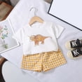 thumbnail image 2 of Baby Girl Cartoon Shorts Set Short Sleeve T-Shirt and Plaid Shorts Outfit Toddler Girls Summer Cute Clothing Sets, 2 of 4