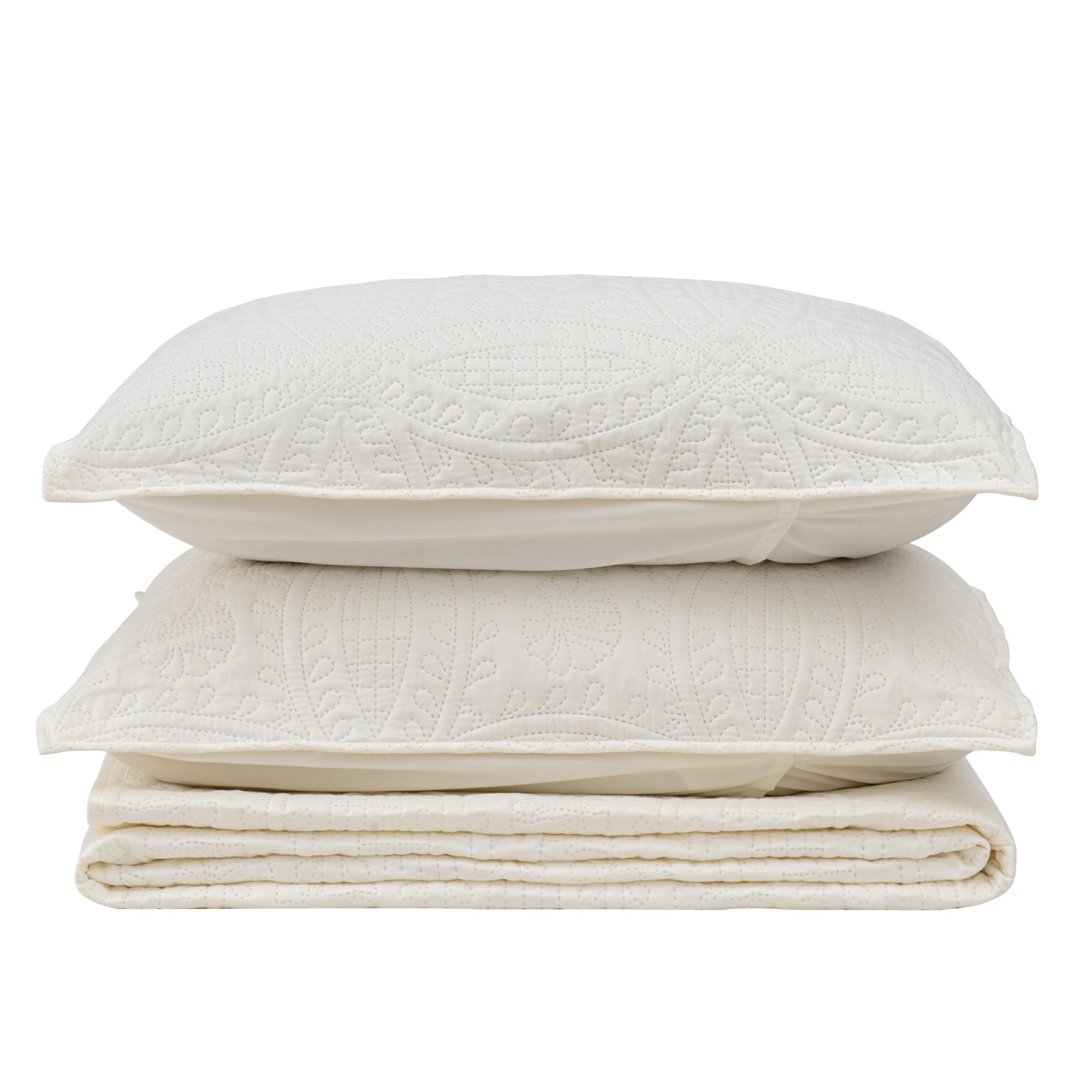 Great Bay Home Pinsonic Medallion Reversible Quilt Set With Shams  (Full / Queen, Cream)