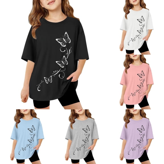 LRen Shirts for Girls 13-14 Girls Letter Graphic Print Crewneck Short Sleeve Cotton Tshirt Kids Girls Trendy Loose Fit Loose Fit Summer Pullover Tops
