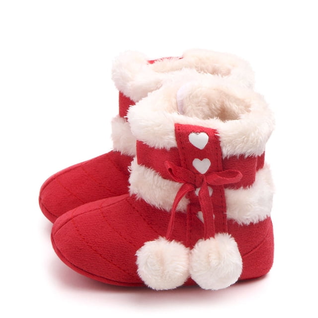OULII 1 Pair Baby Prewalkers Red Cotton Warm Bowknot Design For Infants During Winter
