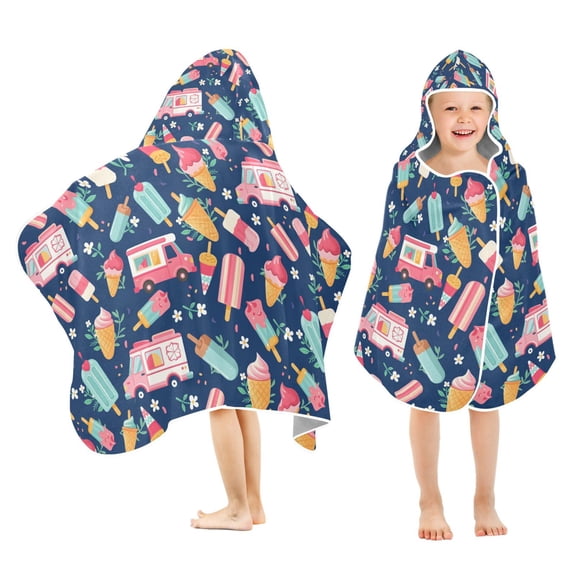 Yayeee Kids Hooded Towel with Hand Pockets Beach Soft Absorbent Bath Wrap 50 x 23.5 inch, Pink Cartoon Truck Pattern