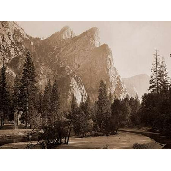 Further Up the Valley, The Three Brothers, the highest, 3,830 ft., Yosemite, California, 1866 Poster Print by Carleton Watkins (9 x 12)