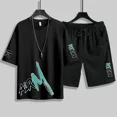 thumbnail image 3 of Ropa para hombre Camiseta negra Trajes deportivos con alfabeto para hombre Pantalones deportivos Conjuntos de pantalones Top estampado Chándal de manga corta básico, 3 of 5