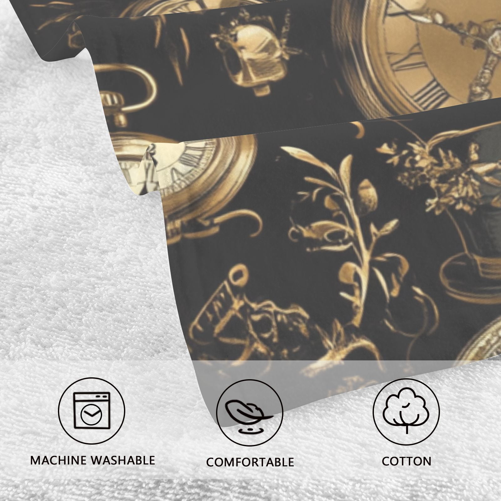 Gold Clocks Machines Hand Towels Cotton Bath Towels Large Face Towels Absorbent for Bathroom 2 Packs