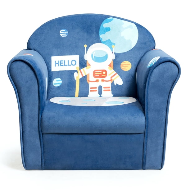 Sillón para niños Costway Con dibujo de astronauta Estructura de madera y Almohadillas antideslizantes color azul Tamaño 51 x 37,5 x 44 cm