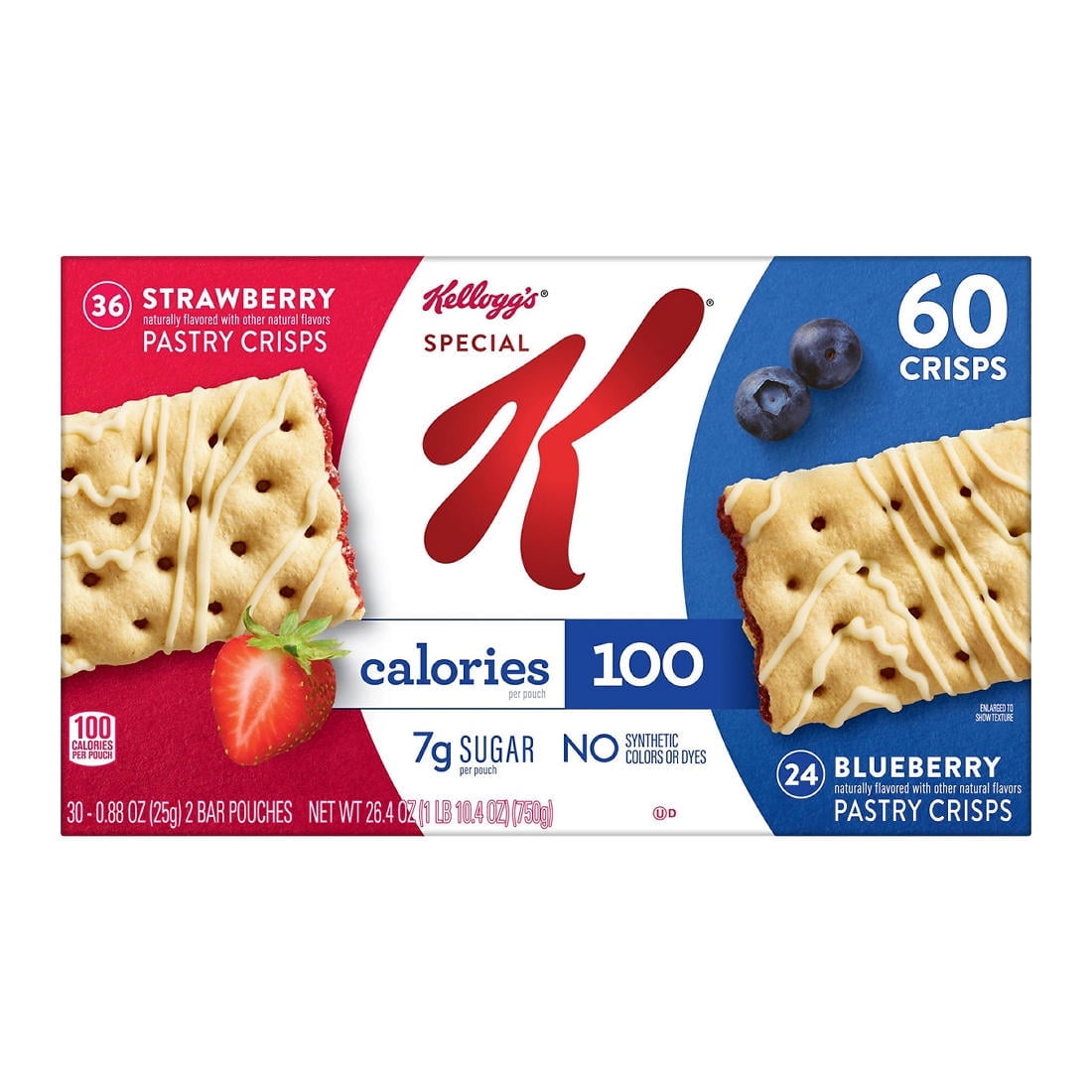 Kellogg's Special K Pastry Crisps, Breakfast Bars, 100 Calorie Snacks, Variety Pack, 60 Crisps Box,