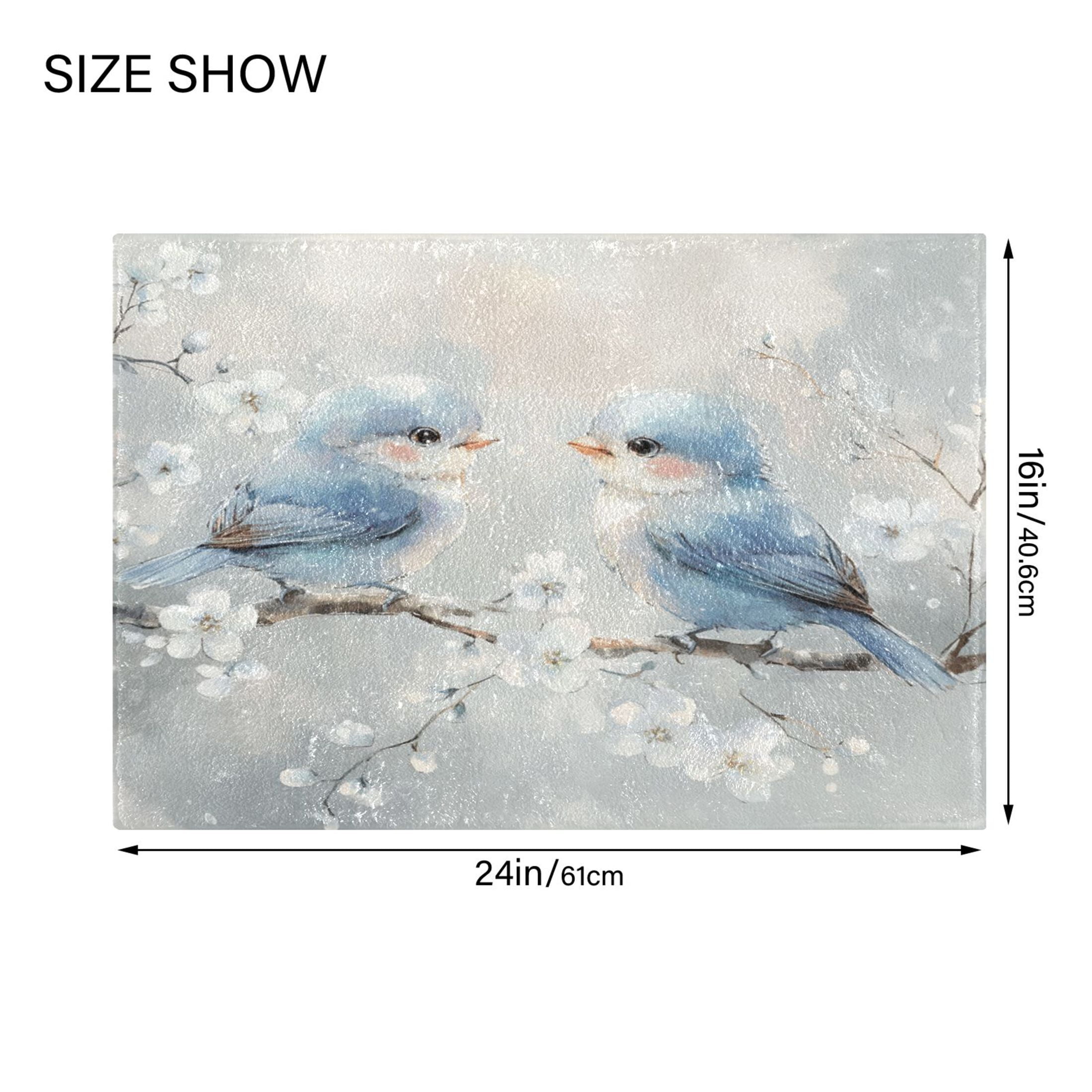 2 Piece Soft Bathroom Rug Set Cute Blue Birds Bath Mat and U-Shaped Toilet Contour Rug (16"x24"+20"x24")