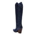 thumbnail image 4 of FSJ Women Western Pull On Knee High Boots Pointed Toe Chunky Block High Heel Cowboy Booties Beaded Embroidery Fashion Party Shoes Size 8 Blue, 4 of 4