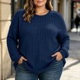 thumbnail image 4 of LEKWK Plus Size Tops for Women Long Sleeve Crewneck Oversized Tops Ribbed Knit Loose Fit Warm Cozy Lounge Fall Winter Outfits Navy XXXXL, 4 of 9