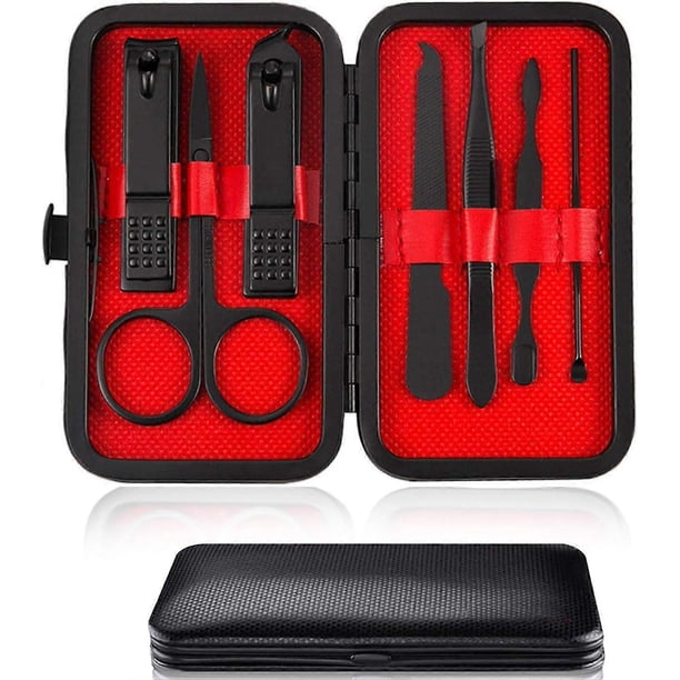 Nail Clipper Manicure Set, 7 In 1 Stainless Steel Professional Pedicure Kit Nail Scissors Grooming Kit with Black PU Leather Case