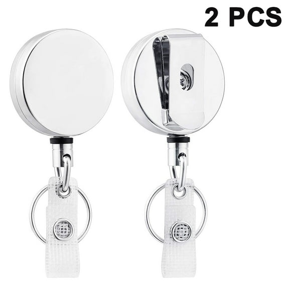 2 pcs - Retractable Badge Reels with Alligator Swivel Clip & Vinyl Card Holder Strap by Specialist ID - Retractable Name Badge Reels,Form:Silver round;