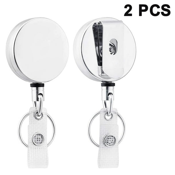 2 pcs Self Retractable Badge Holder Key Reel, Duty Metal Body, Steel Cord,  Carabiner Key Chain Keychain with Belt Clip, Hold Up to Keys and Tools 