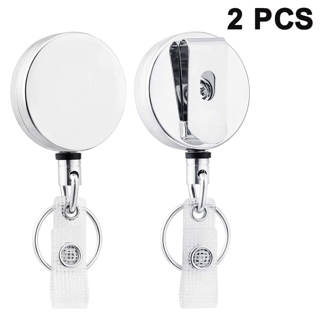 Carrete de llave autorretráctil, cuerpo de metal resistente, cordón de acero, llavero con mosquetón con clip para cinturón, soporte para llaves y herramientas, 2 uds.