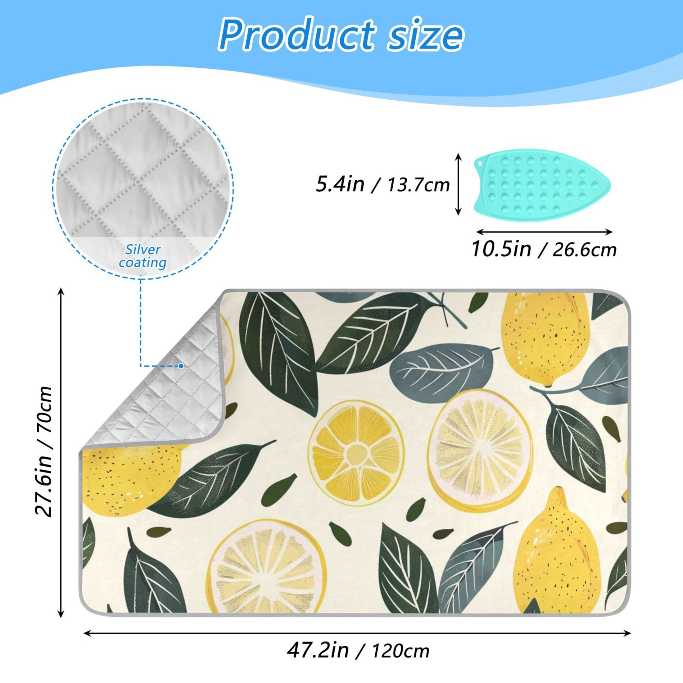 Hand Painted Lemons Leaves Ironing Mat Blanket Portable Travel Ironing Pad Heat Resistant Pad 47.2" x 27.6”