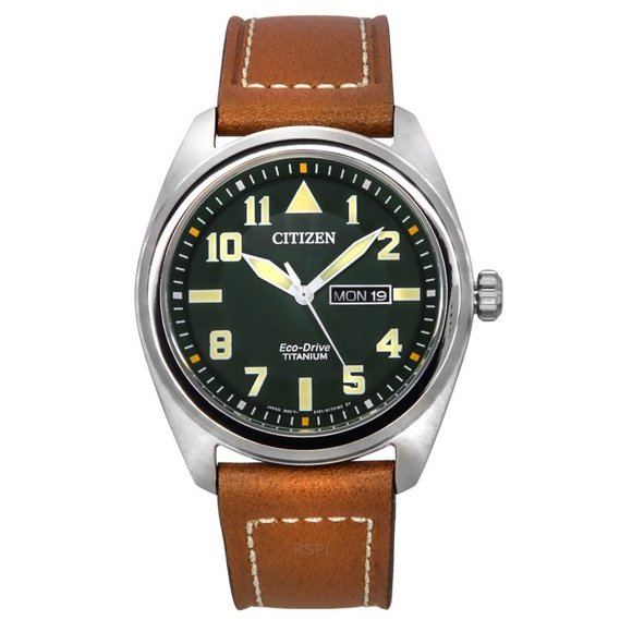 Citizen Eco-Drive Montre pour Homme Super Bracelet en Cuir Titane Cadran Vert BM8560-11X 100M