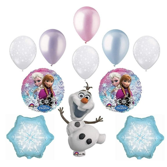 Frozen Anna ELSA Olaf Snowman Blue Snowflake 11 Piece Birthday Party Balloons Bouquet Set