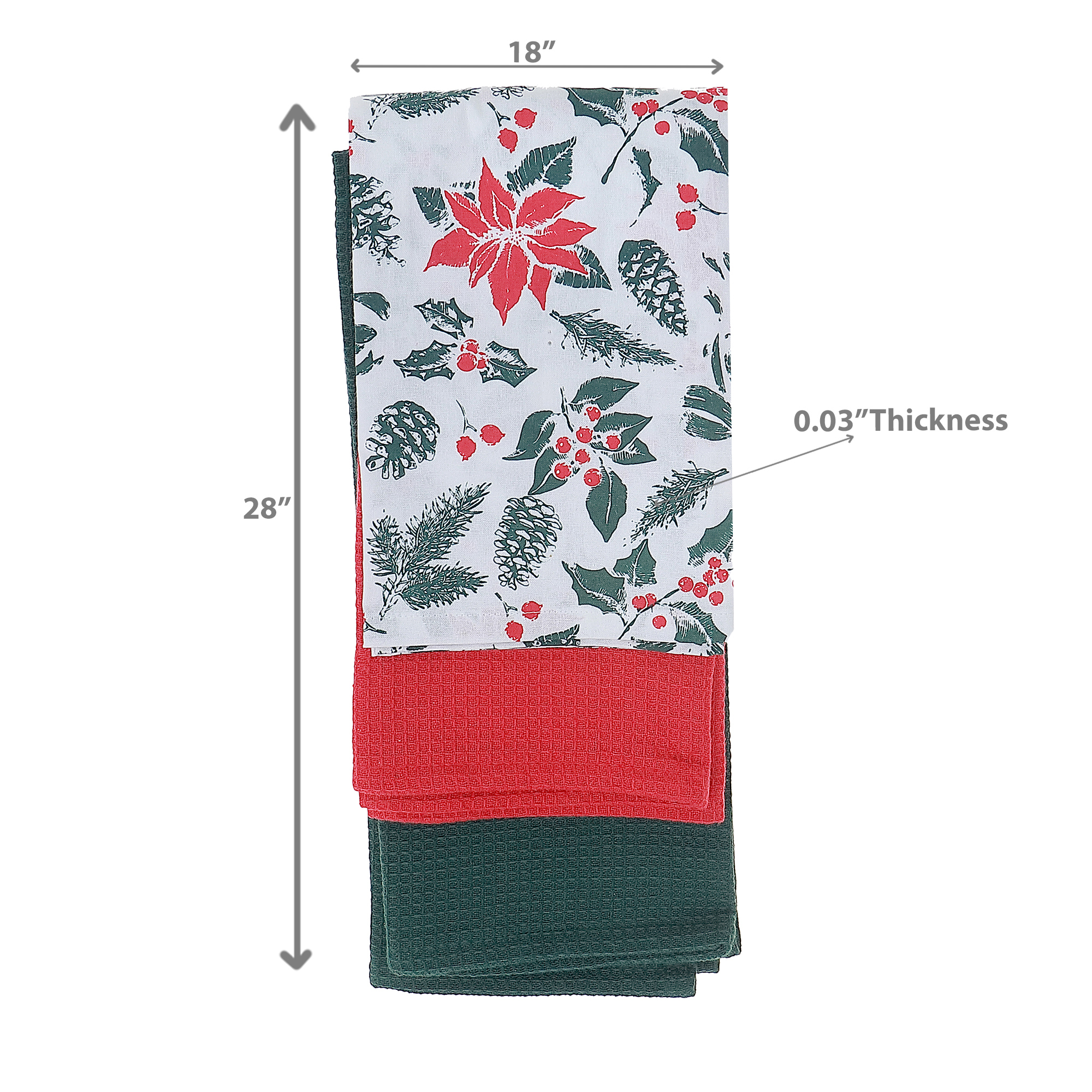 Kitchen Towel (Set Of 3 Pcs) (Mistletoe Poinsettia)