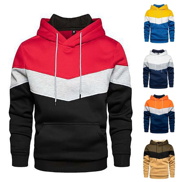 Blekii Men's Colour Block Side Panel Hoodie, Street Casual Sports Sweatshirt, Loose Fit with Unique Seam Design, Youthful Urban Streetwear, Comfortable for Daily Wear, Trendy Style