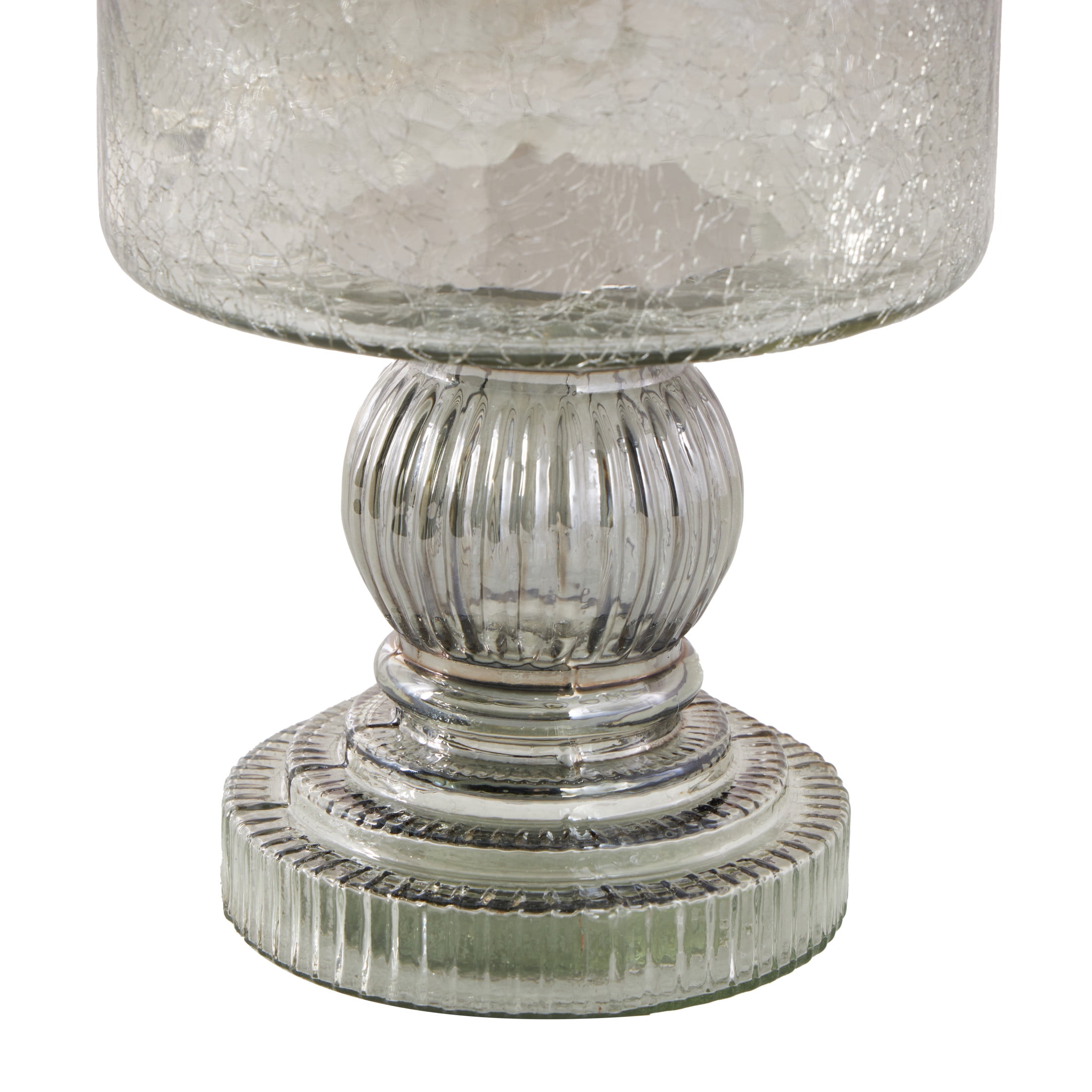 DecMode Black Glass Handmade Turned Style Pillar Hurricane Lamp with Smoked Glass Finish