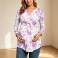 thumbnail image 3 of Edvintorg Pregnancy Shirts Floral Printed Long Sleeve V Neck Casual Pullover Maternity Top with Drawstring Plus Size Pregnant Clothes for Women S-3XL Purple, 3 of 6