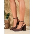 thumbnail image 4 of On feet& in love Women's Square Toe Satin Adjustable Ankle Strap Block Heel Slingback Dress Pumps for Wedding Party Office Daily Wear, 4 of 6