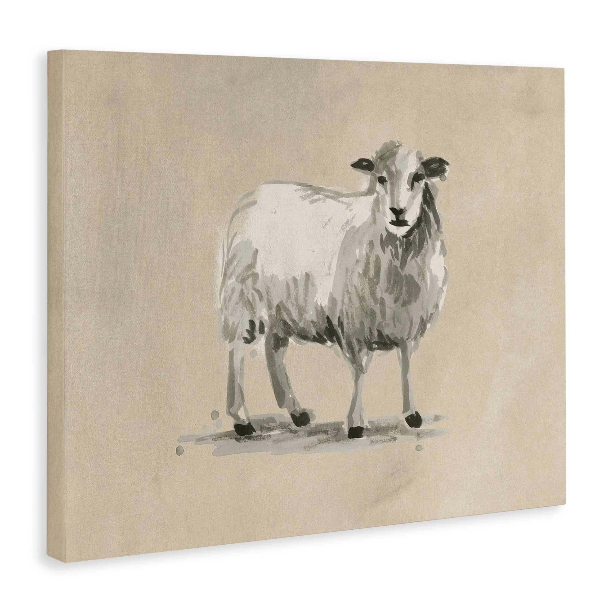 Stupell Industries Gazing Sheep on Beige Animals & Insects Painting Gallery Wrapped Canvas Art Print Wall Art, 30 x 24