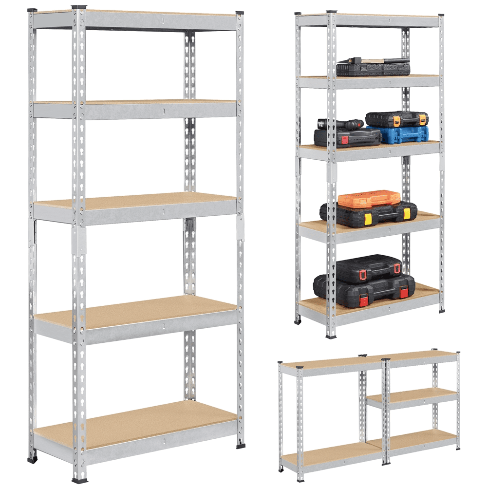 Alden Design 5-Shelf Boltless & Adjustable Steel Storage Shelf Unit, Silver, 2 Pack