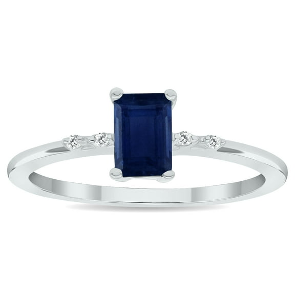 SZUL Women's Sapphire and Diamond Sparkle Ring in 10K White Gold