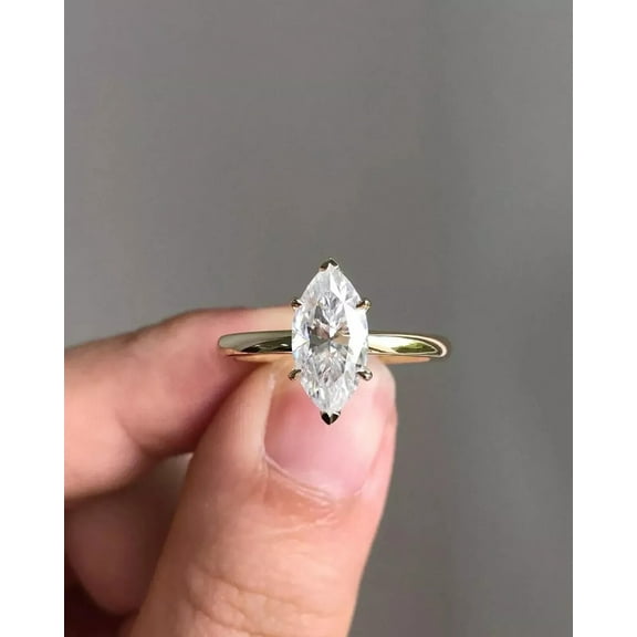 3 Ct Marquise Cut Lab Created Diamond Solitaire Ring 14k Yellow Gold Plated Silver