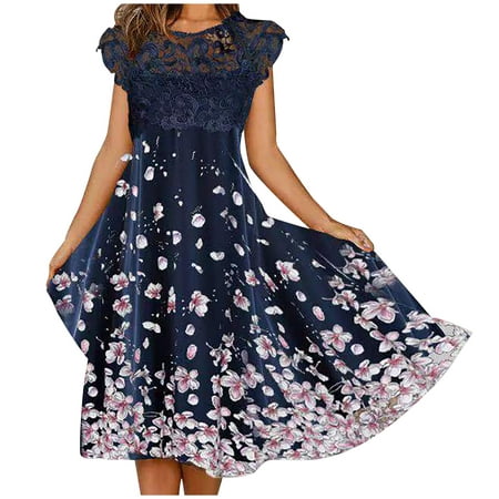 

LWZWM Elegant Dresses for Women Vintage Dress Sleeveless O-Neck Patchwork Printed Dress T-shirt Dress Tea Party Dress Spring Dress Rockabilly Dress Nightgown Dress Kawaii Dress