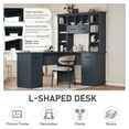 thumbnail image 3 of L-Shaped Computer Desk with 2 Cabinets and 2 Drawers, 11 Open Shelves, with Power Outlet, for Study, Living Room and Office, Antique Blue, 3 of 5