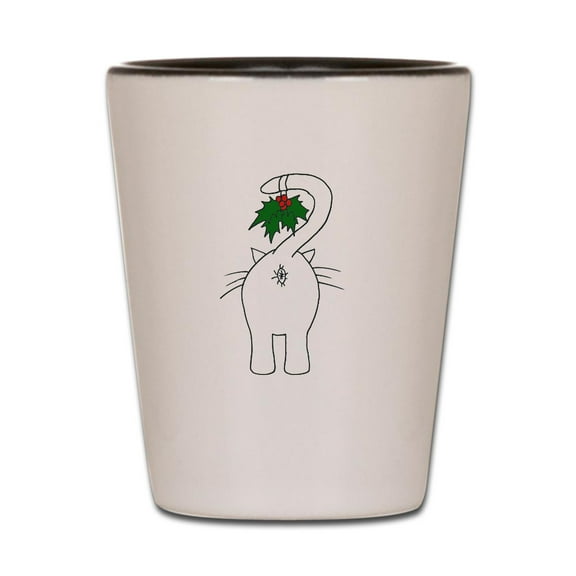 CafePress - Season's Greetings From Our Cat - White/Black Shot Glass, Unique and Funny Shot Glass