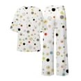 thumbnail image 5 of VISALY Women Pajama Sets Soft Sleepwear Cotton Linen Loungewear Print Two Piece Pajama Set Loose Fit Half Sleeve Blouses Long Pants White M, 5 of 5