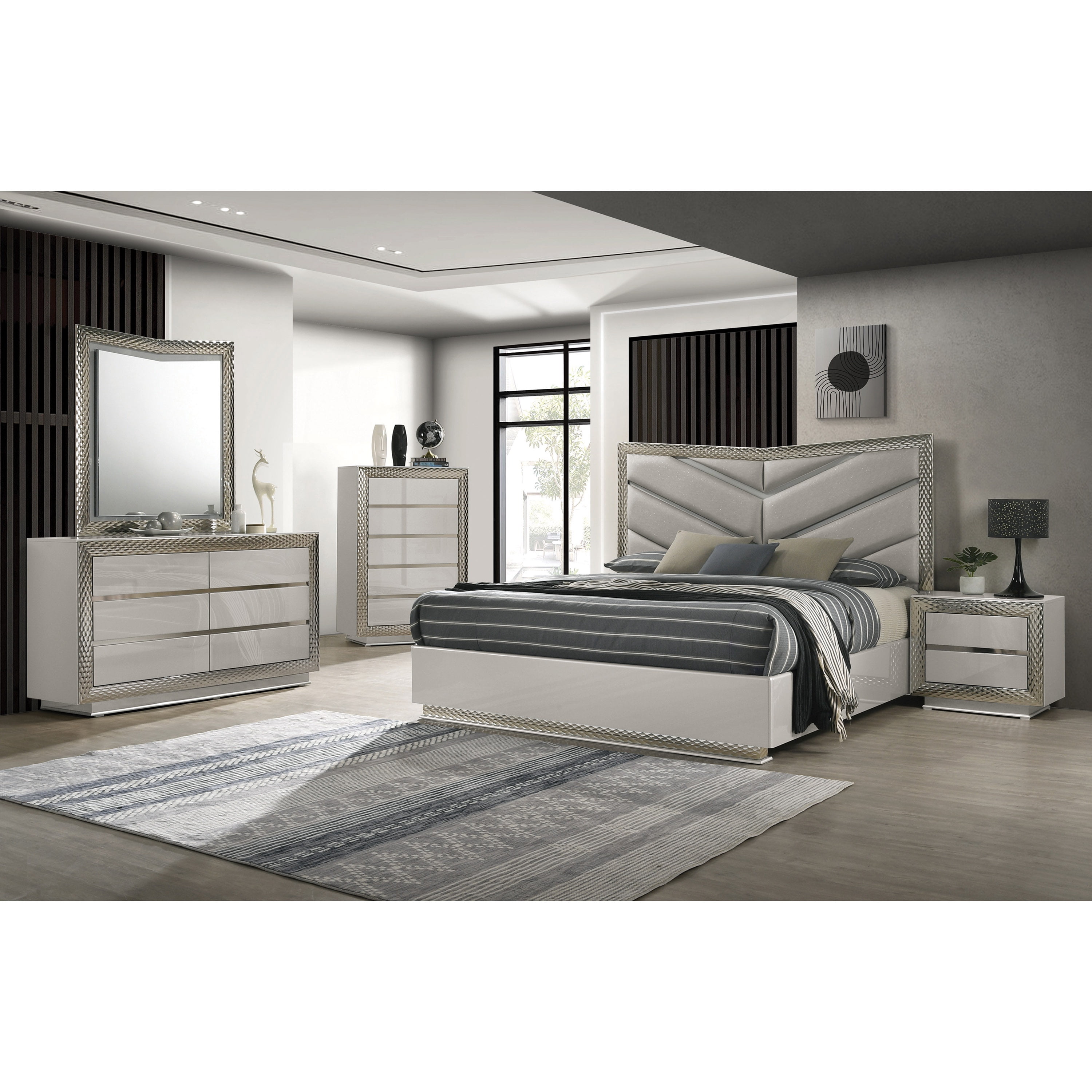 Furniture of America Encina Adult Glam 5-Drawer Solid Wood Bedroom Vertical Dresser, Gray
