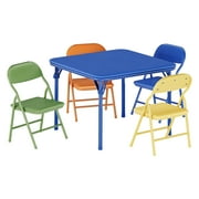 Kids Folding Table Chair Set 5-Piece, Sturdy Metal Frame & PU Leather Upholstered Seats, Child-Safe Activity Center for Dining, Arts and Crafts