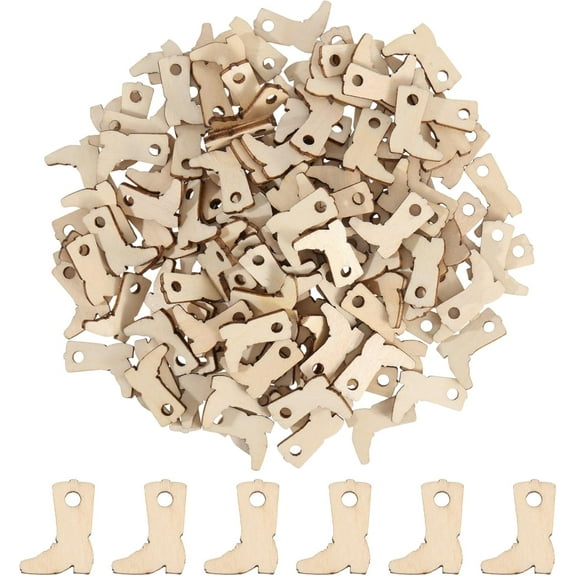 160 Pcs Mini Cowboy Boots Wood DIY Crafts Decoration Pendant Embellishments Slices Wood Tags