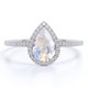 thumbnail image 1 of JeenMata Anillo de Compromiso de 1 Quilate con Halo de Moissanita y Piedra Lunar Azul en Forma de Lágrima en Oro Blanco de 18 K sobre Plata, 1 of 6