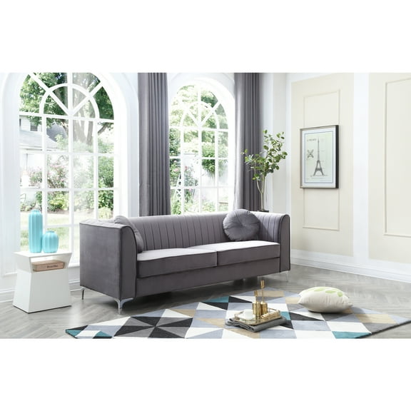 Island Oasis Sofa - Velvet Channel Tufted Living Room Furniture