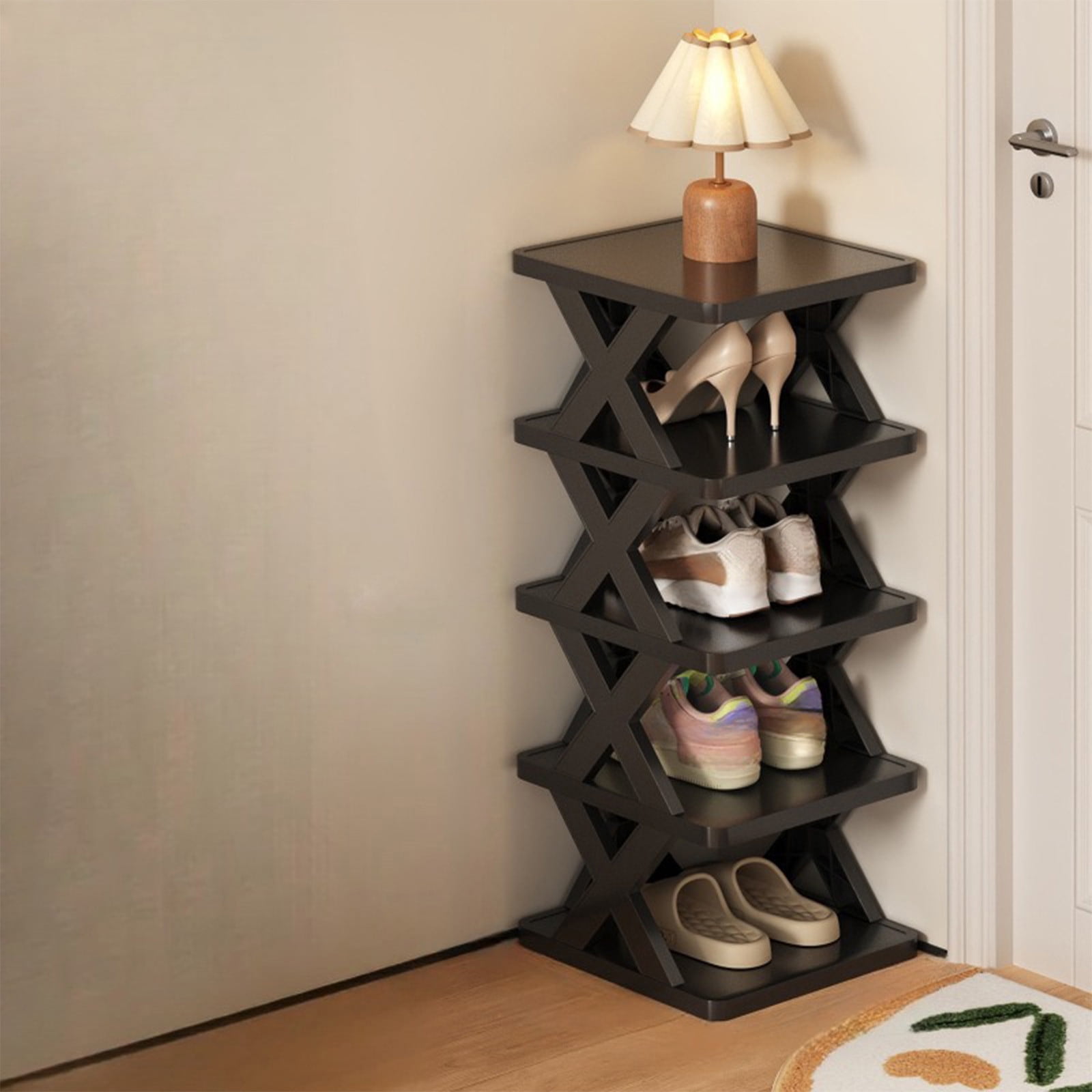 5-Tier Foldable Shoe Rack, Stackable Shoe Shelf Corner Shoe Tower Vertical Shoe Shelves for Indoor Outdoor, Folding Shoe Rack for Closet, Front Door Entrance, Bedroom, Space-Saving, No Assembly