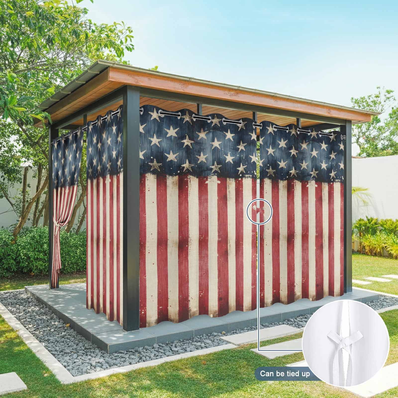 Retro American Flag Outdoor Curtains for Patio, 4th of July Independence Day USA Flag Sunshade Privacy Drapes Grommet Waterproof Outside Curtains for Porch/Cabana/Balcony 54"x 108", 1 Panel